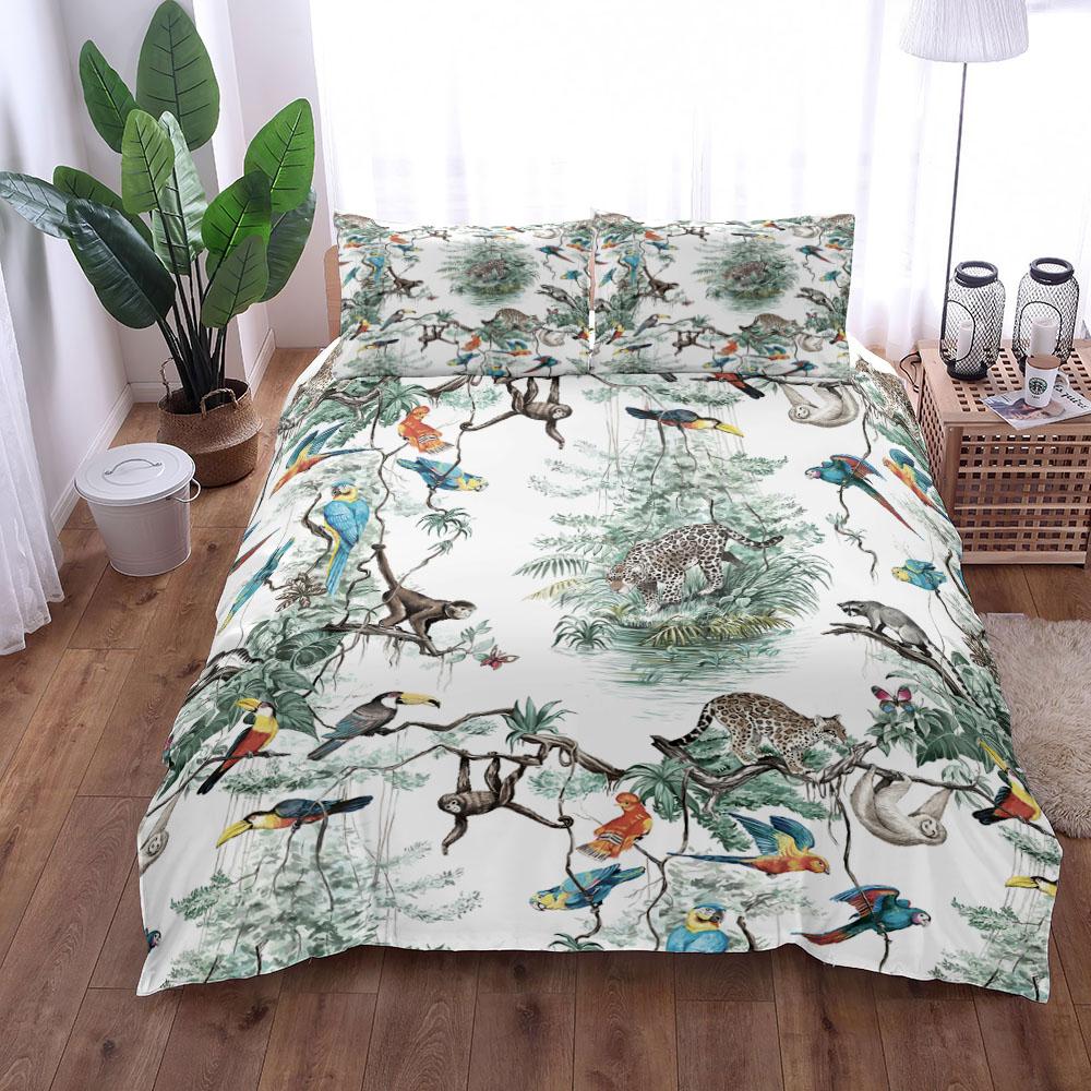 Dschungel Tropisches Bettbezug-Set King Queen Double Full Twin Single Size Chinoserie Bettwäsche-Set