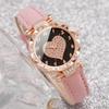 6PCs/Set Fashion Women's Watch Leather Strap Quartz Watch with Love Bracelet Set