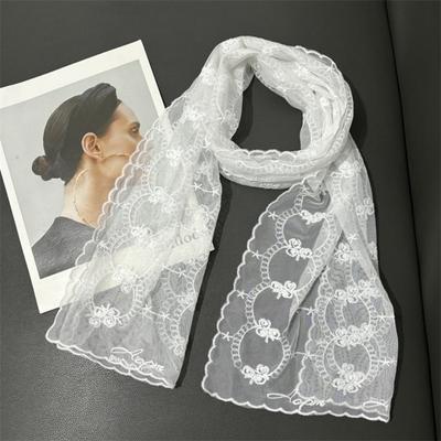 Retro Embroidered Flower Lace Scarf Lightweight Breathable Mesh Female Headscarf Long Silk Scarf Spring