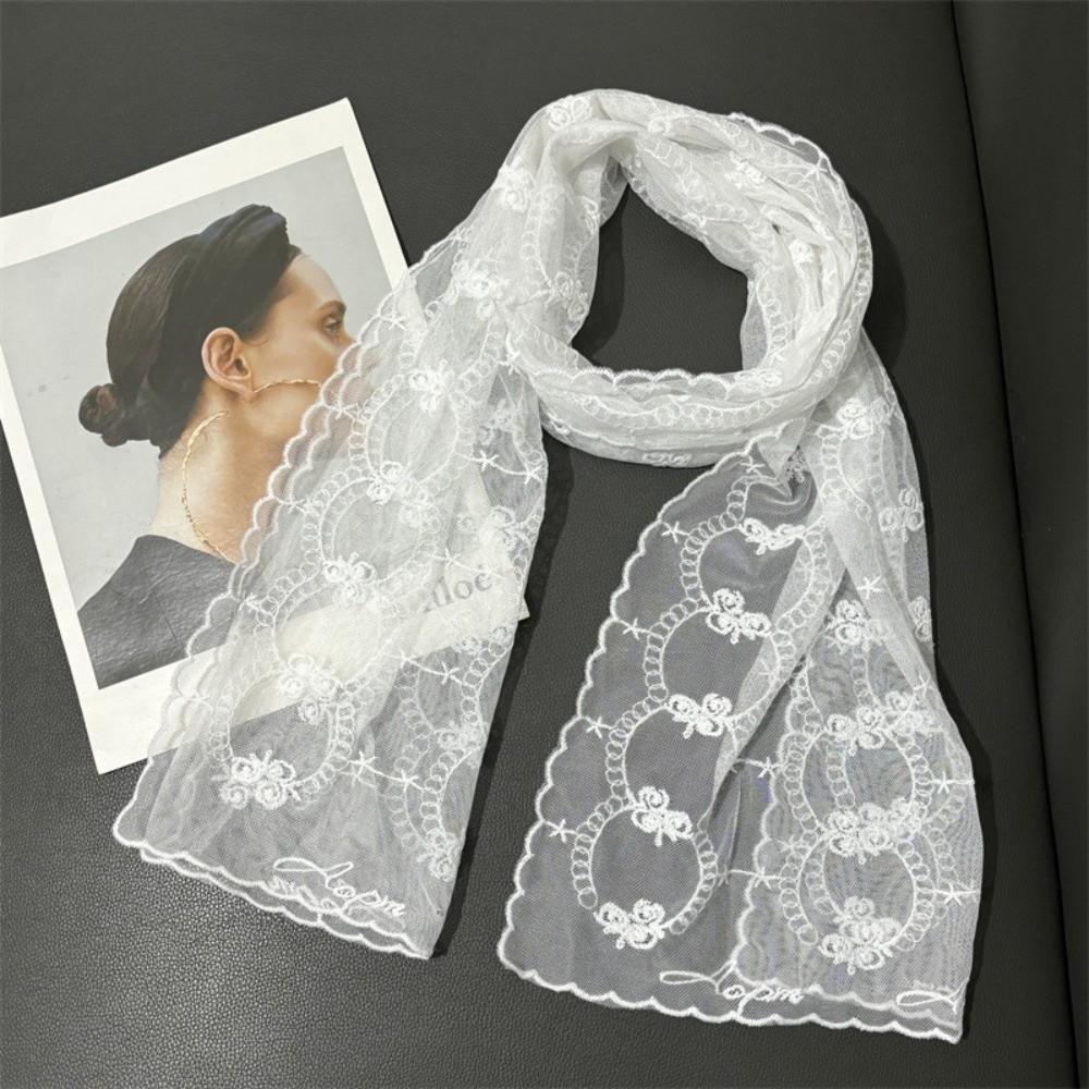 Retro Embroidered Flower Lace Scarf Lightweight Breathable Mesh Female Headscarf Long Silk Scarf Spring