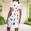 Women Plus Size Round Neck Short Sleeve White Printed Fitted Mini Dress