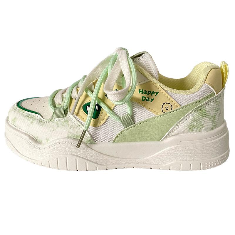 

B2207 latex insole/dopamine platform white shoes women s ins tide double shoelaces niche round head leather board shoes 35 зелёный