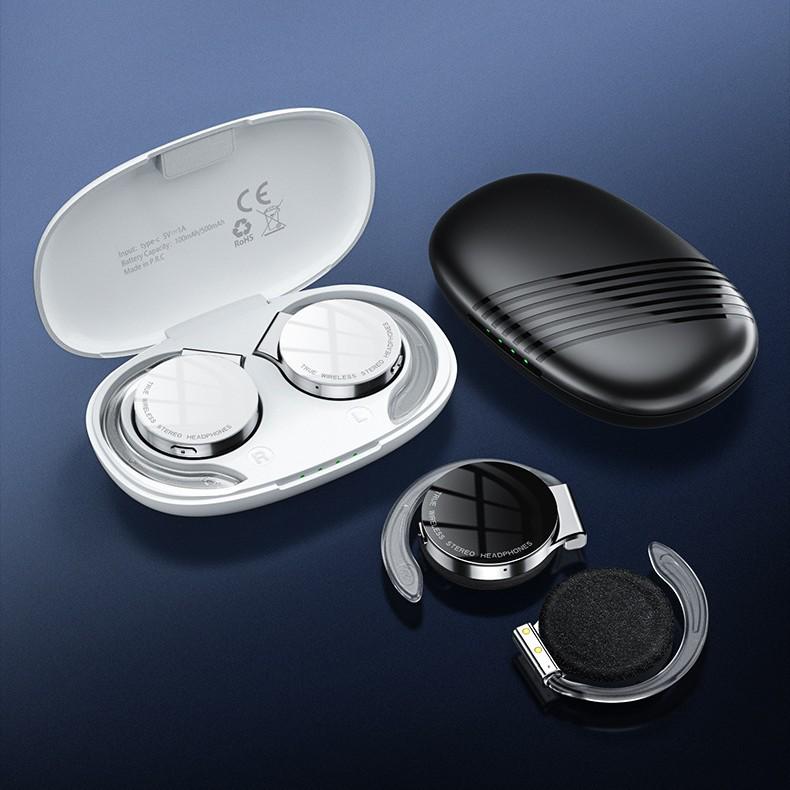 F2 Wireless Bluetooth Earbuds with Clip-on Ear Hooks for Business, Commuting, or Running - Compatible with Huawei, Apple, and Android Devices.
