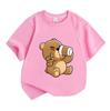 Cute Cartoon Bear Telescope Print Kids 100% Cotton T-shirt, Unisex Boys Girls Crew Neck Short Sleeve Casual Soft Breathable Tee Tops for Daily Summer
