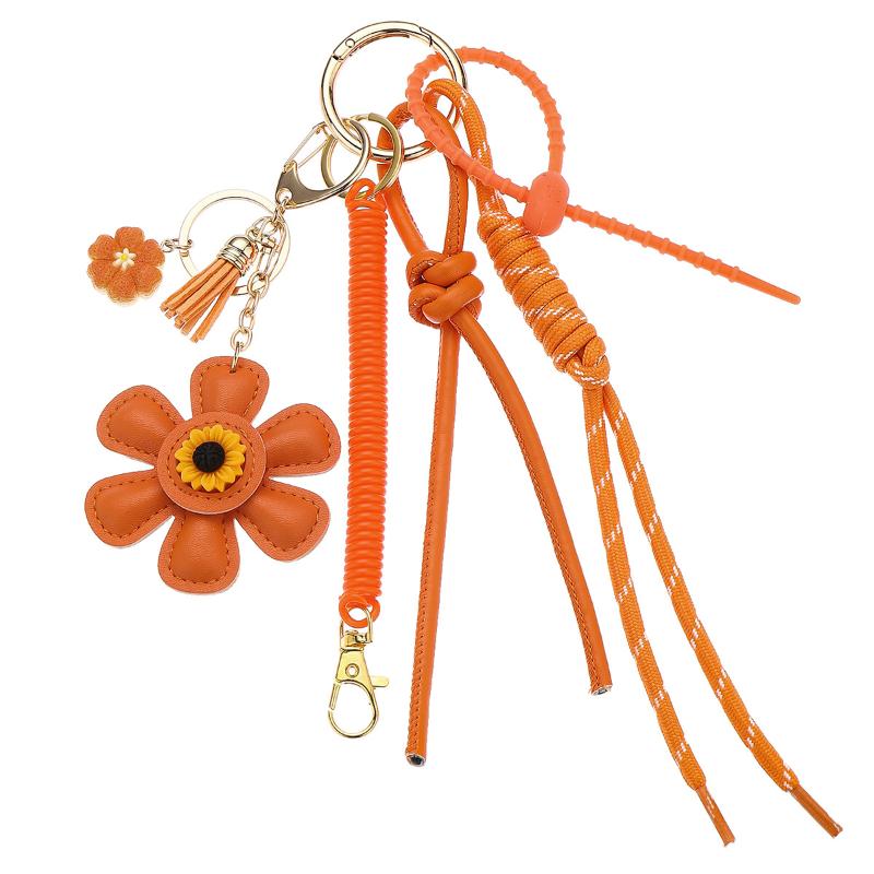 1 Piece Braided Rope Woman Keychain  Leather Sunflower Bag Charms Fashionable Pendant Diy Accessories Gift