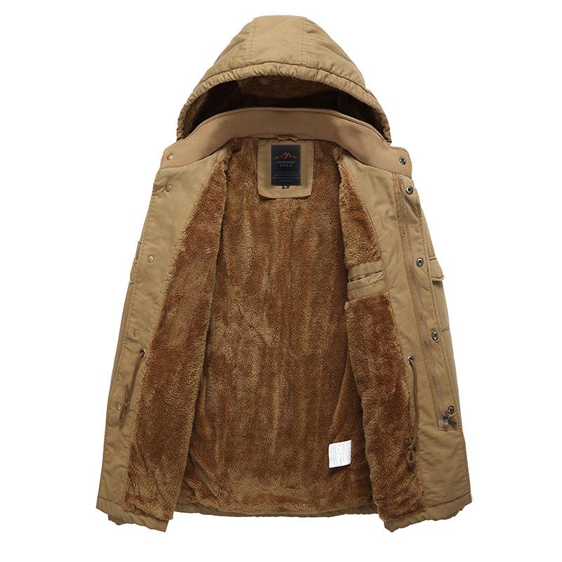 New Winter Men's Cotton Mid-length Velvet Warm and Cold-proof Men's Casual Jacket