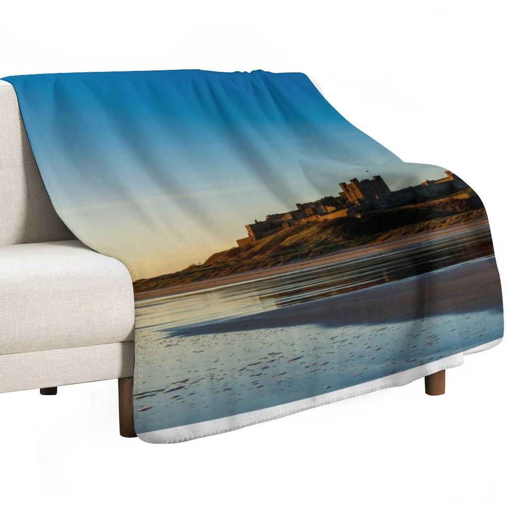 Sunrise over Bamburgh Castle Throw Blanket Multi Use Warm Blanket for Living Room Bedroom