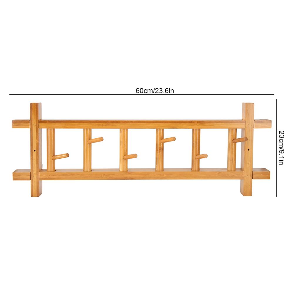 6 Hooks Wall Mounted Clothes Coat Hat Hanging Rack Bedroom Wall Hanger OrganizerBamboo Color