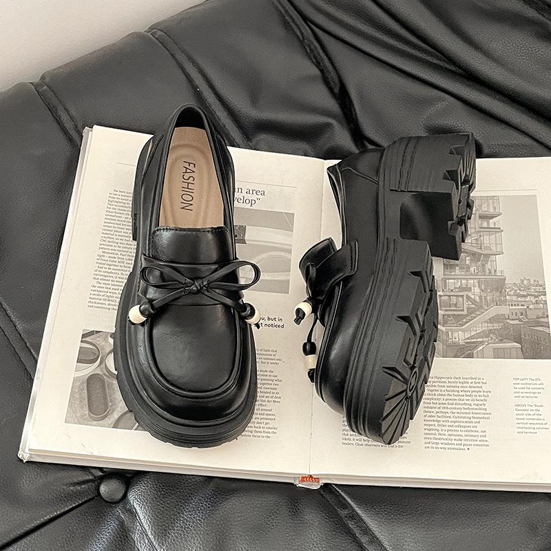 British style thick heel light mouth single shoes women's 2025 autumn French retro versatile bow small leather shoes loafers
