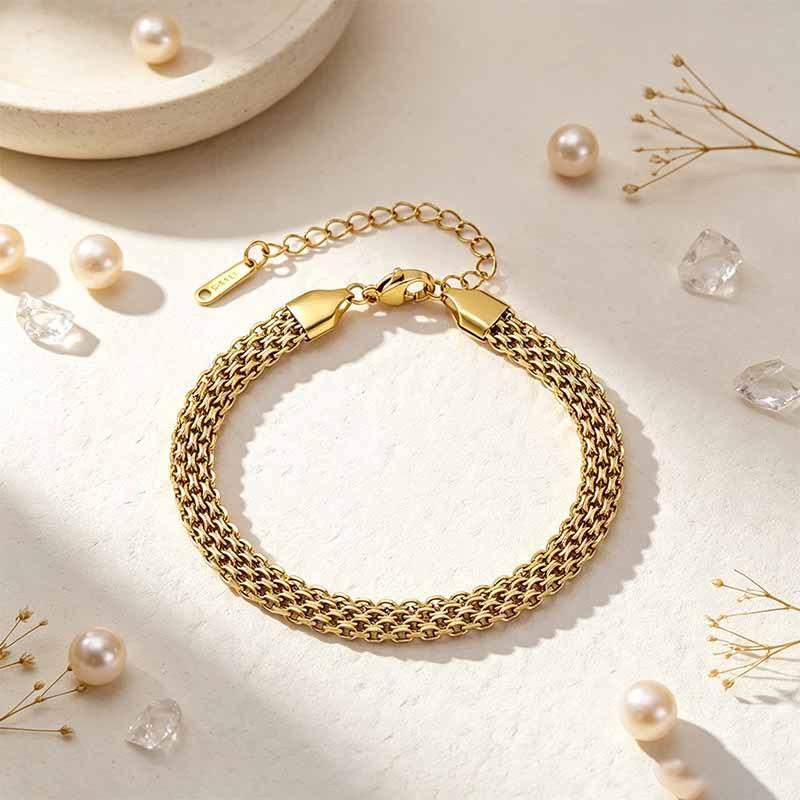 European and American wide-style fashion titanium steel woven bracelet, niche minimalist design, versatile accessory factory