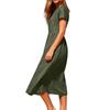 O-Neck Dress For Women Casual Comfy Cotton Linen Short Sleeve Tunic Beach Dresses With Pockets