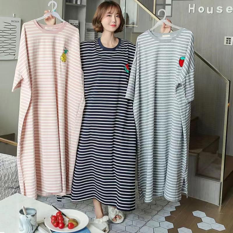 2025 Women's Korean Style Loose Plus Size Short-Sleeve Long Nightgown