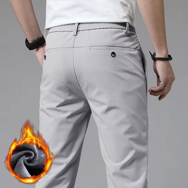 Winter Fleece Golf Casual Pants Men Business Slim Stretch Jogger Thick Trousers Korean Classic Elastic Waist Velvet Male Pants