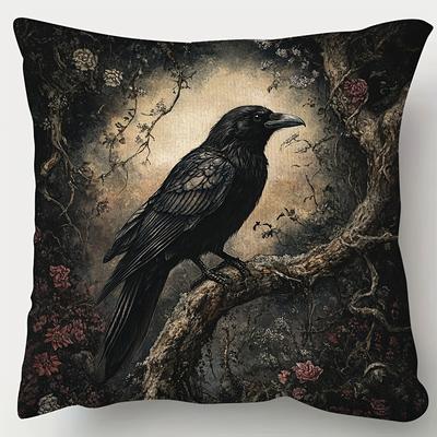 1 pièce Taie d'oreiller décorative style gothique Corbeau, 18,0 pouces X 18,0 pouces, Impression double face, Forêt vibrante