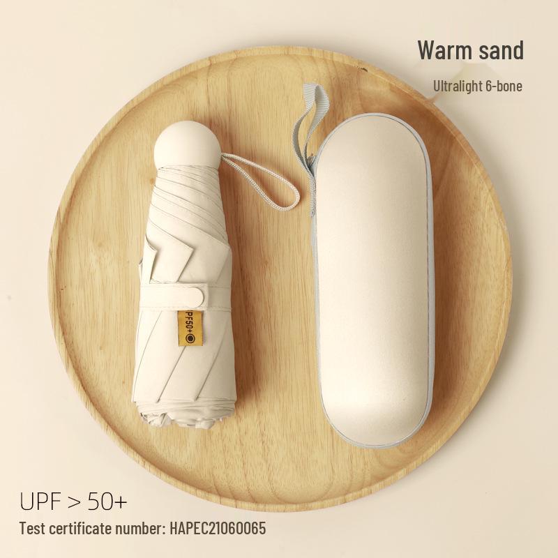 Compact Dual-Use Sun and Rain Umbrella with Black Glue Sunshade - Stylish Ladies' 5-Fold Capsule Design