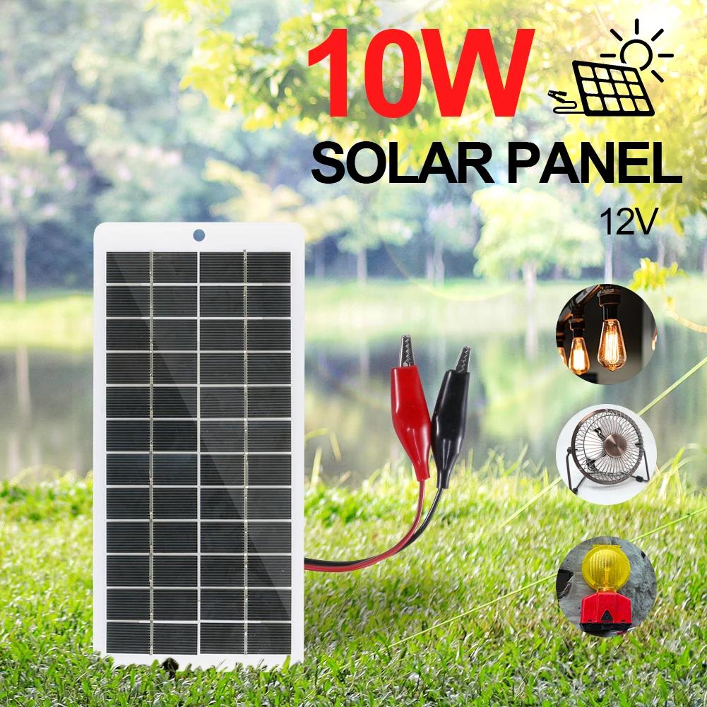 10W Solar Battery Charger with Carabiner 12V Solar Power Bank Polysilicon Solar Charger Plate Portable for 9-12V Battery