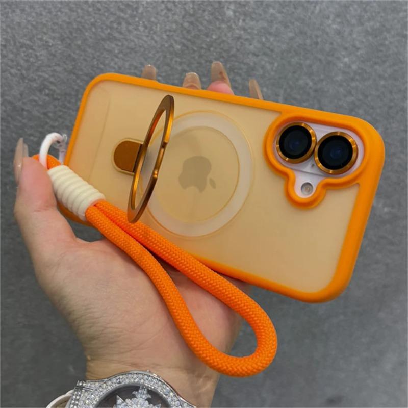 Wrist Strap Matte Clear Magnetic For Magsafe Holder Stand Case For iPhone16 15 11 12 13 14 16 Pro Max Plus With Lens Glass Cover
