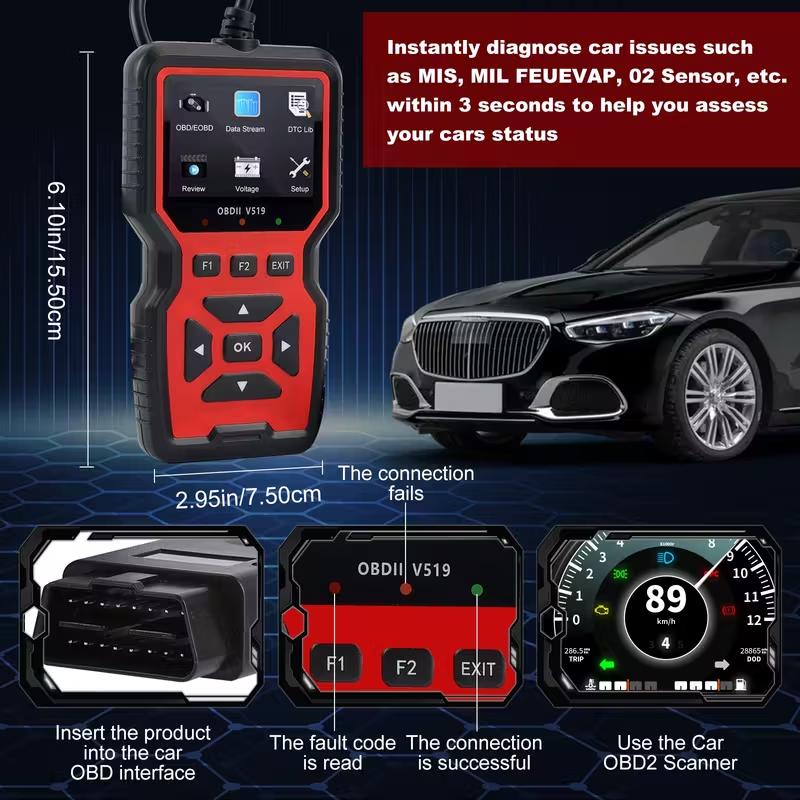Obd2 Diagnostic Scanner Tool - Engine Fault Code Reader for All Cars Since 1996, with Real-Time Data Stream,Code Erase Function