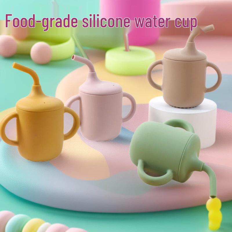 Food-Grade Silicone Straw Cup for Infants & Toddlers - Non-Slip, Leak-Proof, with Lid & Duckbill Spout, High-Temperature & Drop Resistant.