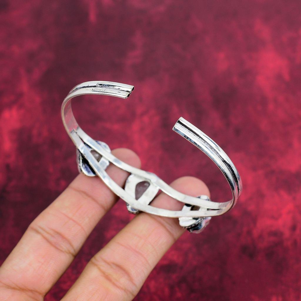 Rough Rose Quartz Bracelet Jewelry, Gemstone Bracelet 925 Solid Sterling Silver Jewelry, Handmade Unique Shape Adjustable Bracelet Jewelry