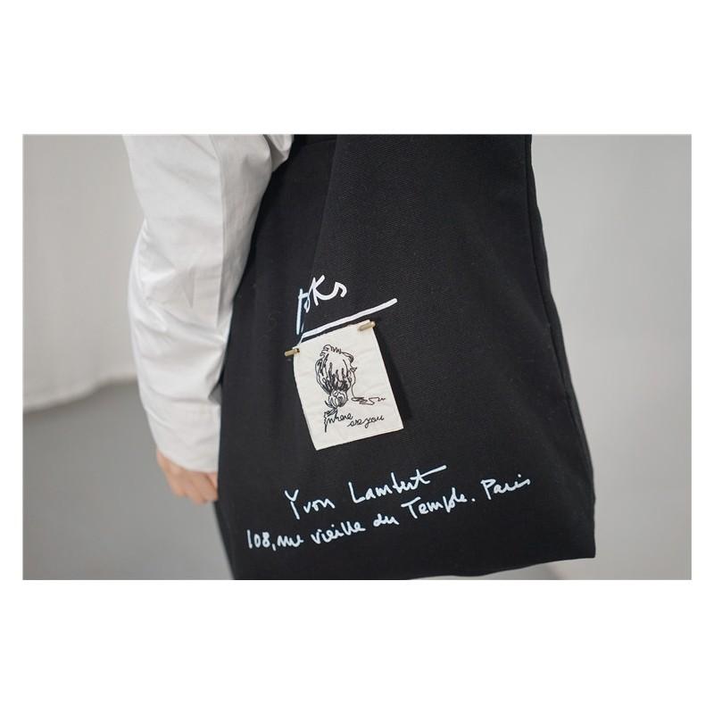 Stylish Korean Canvas Shoulder Bag Embroidered Girl Design Medium Size