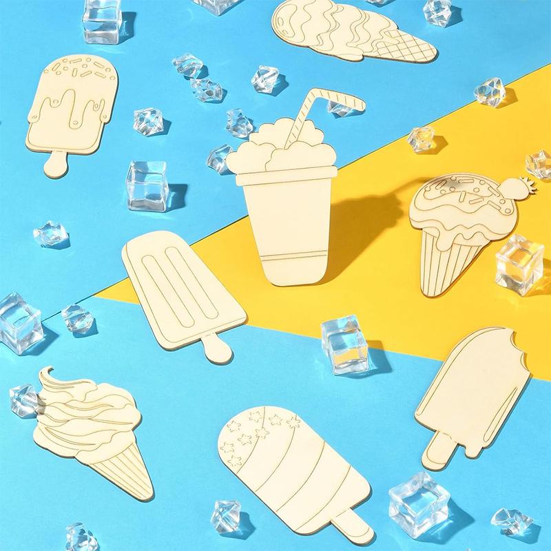 

8 Pcs 8 Styles Unfinished Ice Cream Wood Cabochons Cutout Slice Imitation Food Ice Lolly Drink Cone Slice For Diy Craft Paintin коричневый