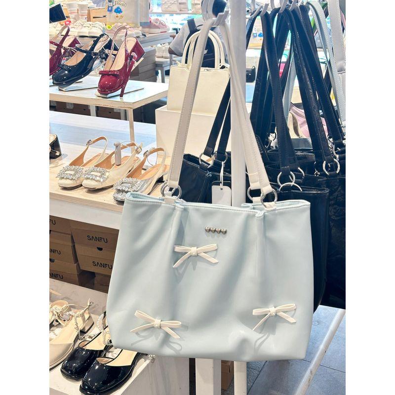 

Sweet Bow Design Bag Women Korean Style Large Capacity Commuter Shoulder Bag Niche Casual Portable Underarm Bag Blue