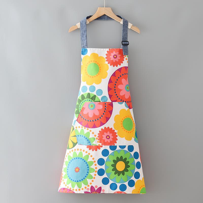 Sunflower Pattern All-Cotton Canvas Apron - One Size, Stain-Resistant, Modern Minimalist Design for Household Cleaning