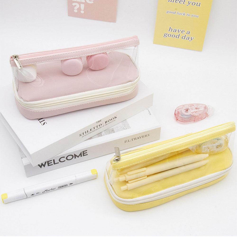 Transparent Pen Bag Double Layer Large Capacity Portable Student Stationery Supplies Junior High School Study Stationery Bag