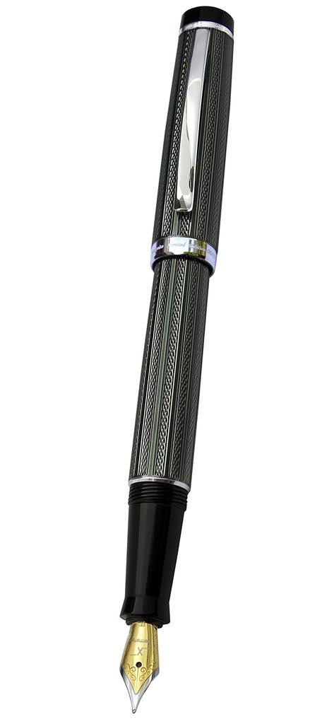 Xezo Incognito Fountain Pen Extra Fine Platinum Plated on Zinc Limited Edition Serialized Nib.Pure Green.Handmade