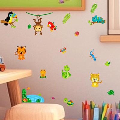 Colorful Jungle Wildlife Hand-painted PVC Stickers for Study and Children's Rooms