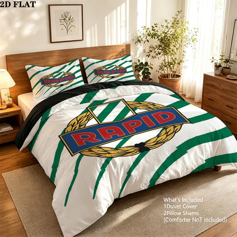 Sk Rapid Wien Pattern Bedding uilt Set uilt Cover Pillowcase Home Decoration Birthday Gift (1 * duvet cover + 2 * pillowcase without core)