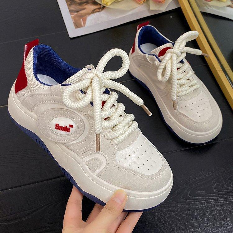 Sports Shoes Female Spring New Color Matching Lace up round Toe Women's Fashion Shoes Low Top Women's Casual Shoes Mixed Batch