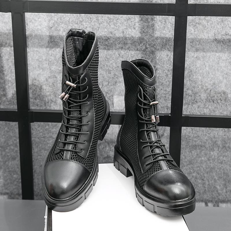 New Men Classic Chelsea Boots Men Thick Bottom Wear resistant Fashion Mesh Sand Breathable Leather Boots Men Business Ankle Boot