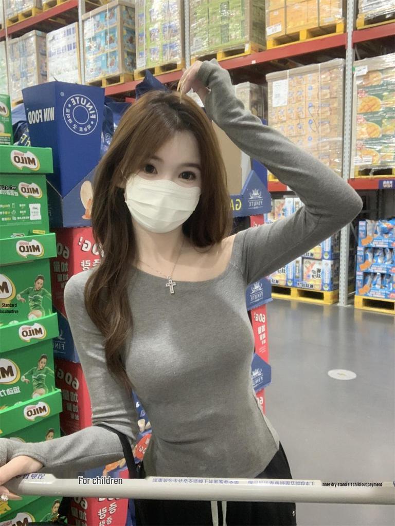 Autumn Korean Slim Fit Off-Shoulder Long Sleeve Top for Women