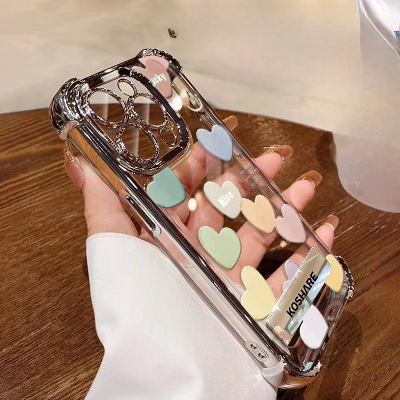Colorful Love Stand Suitable for IPhone16 IPhone Case 15promax Electroplating Anti-fall 14 High-end Sense 13