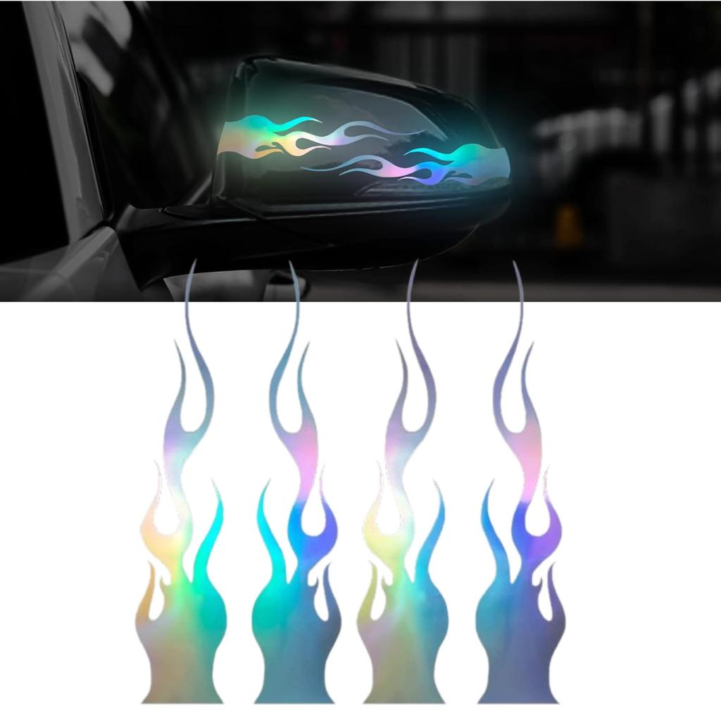 Flame Sticker, 5.9 Inches (15 Cm), Waterproof, Durable, Aurora Color for Car, Bike, Helmet, Bicycle, Safety Custom Decal Sticker (Silver)