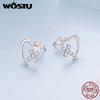 WOSTU 925 Sterling Silver 10MM Heart Cross Earrings Dainty AAA CZ Studs Minimalist Love Faith Jewelry for Women Girls BSE1310