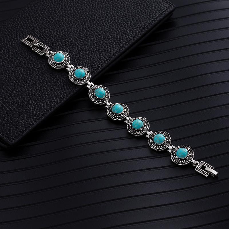 Ethnic Turquoise Diamond Flower Elegant Emerald Bracelet Vintage Western Ladies Geometric Bracelet Premium
