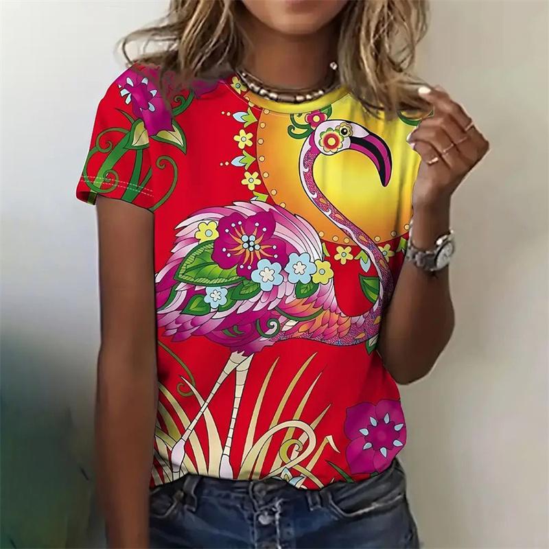 3D Printed Funny Flamingo T-Shirt For Women Animal Pattern Tees Summer Casual Short Sleeves Round Neck Tops Oversized T Shirts