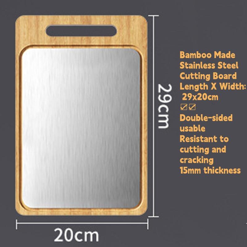 Kitchen Bamboo Wood Layer 304 Stainless Steel Chopping Board,Double-sided Usable Class A Bamboo Wood Cutting Board 29x20CM