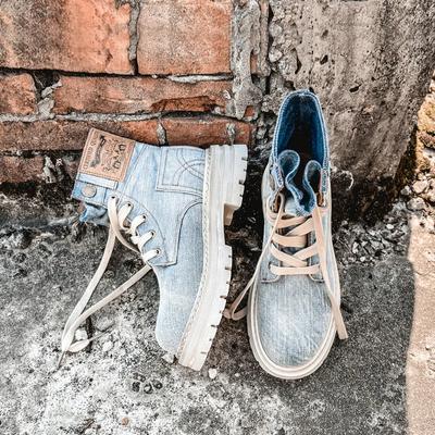 Retro-Stiefeletten für Damen, Schnürschuhe mit dicker Sohle, runde Zehenpartie, kurze Stiefel, Arbeitskleid, Western-Jeansstiefel 2024