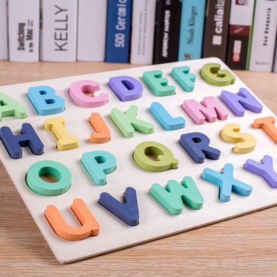Dřevěná čísla písmena abecedy tvar osvícení vzdělávání kognitivní 3D uchopovací deska puzzle pro miminko předškolní hračky