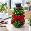 Artificial Snowman Topiary Tree with Red Bow & Santa Hat for Indoor Outdoor Christmas Porch Decorations Holiday Decoration Realistic Plastic Potted