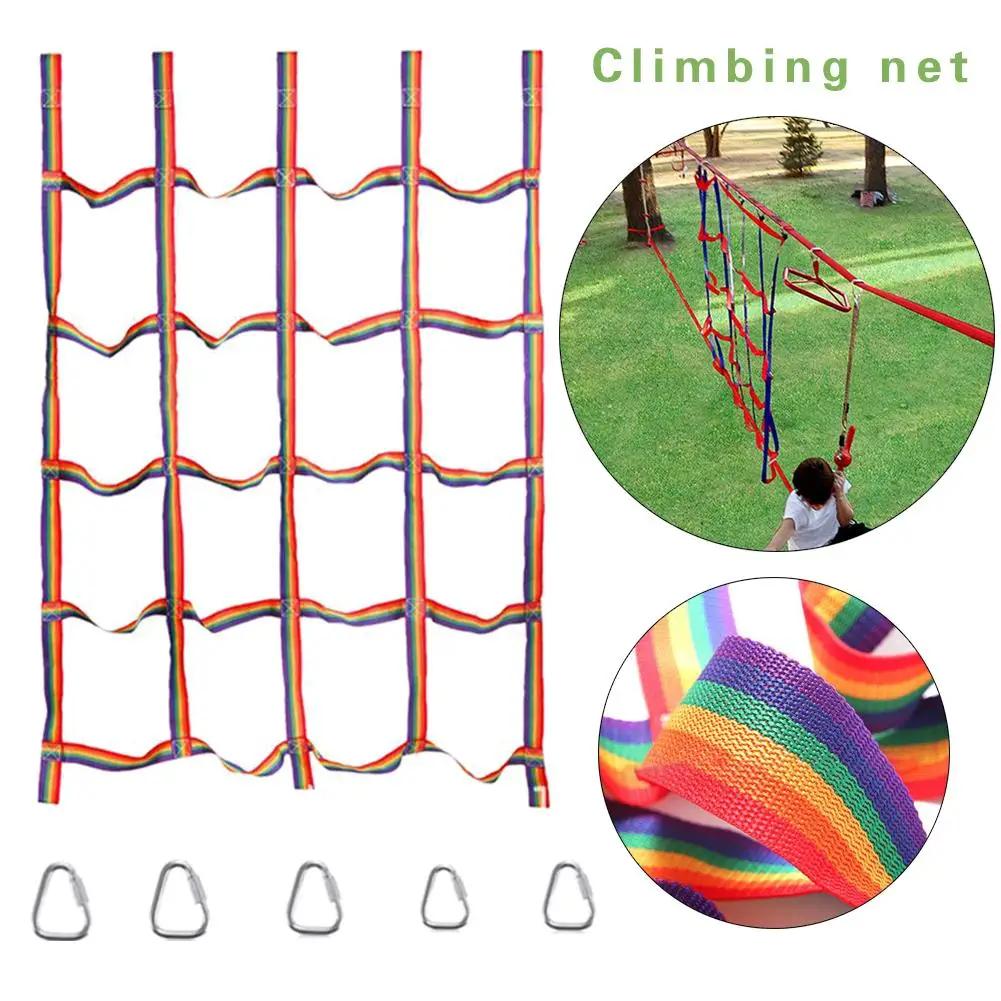 250kg Outdoor Children Climbing Net Rainbow Ribbon Net Physical Training Climbing Net Child Playground Swing Hanging Step Ladder multicolore