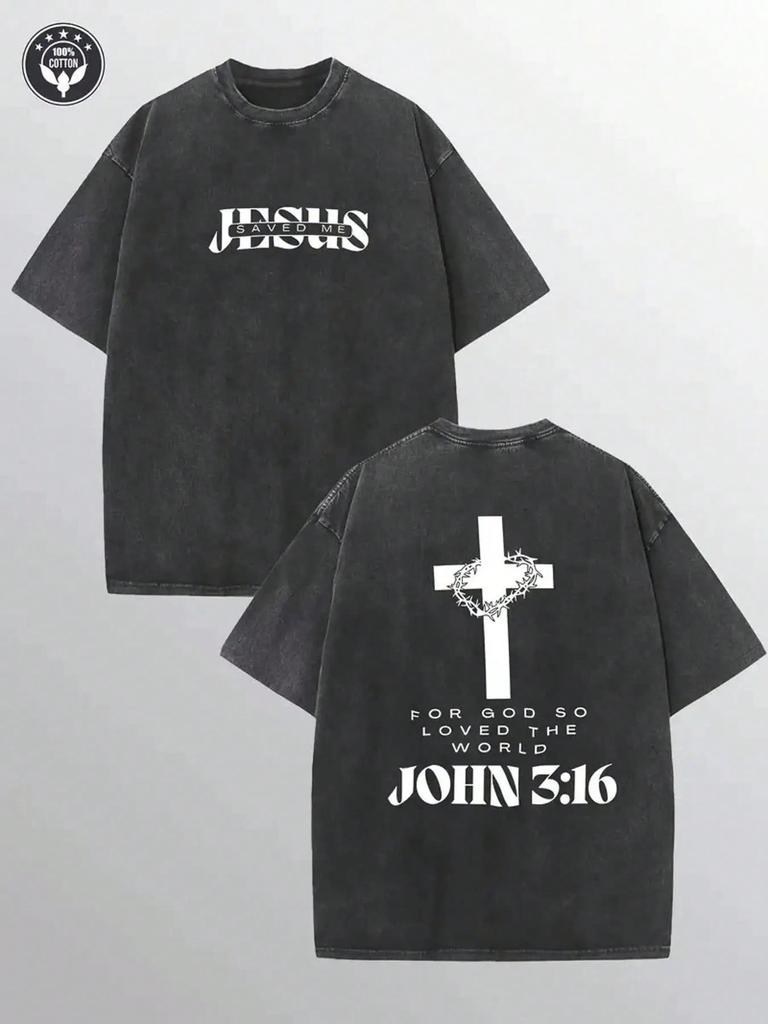 Vintage Washed Christian Faith Graphic TShirt Jesus Cross John  Oversized Cotton Tee for Believers Graphic T Shirts