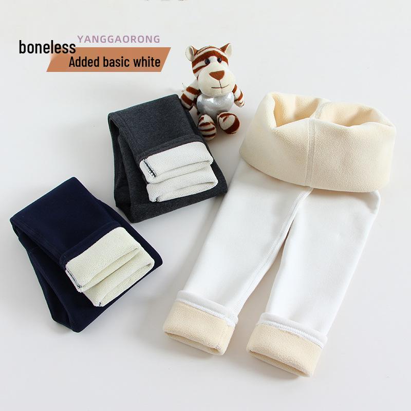 Girls' Seamless Fleece-Lined Base Layer Pants for Autumn/Winter - White Tight Pants for Kids