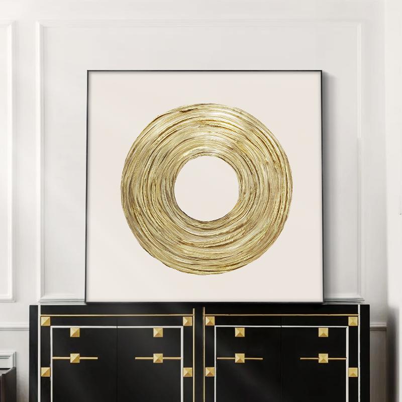 Nordic Luxury Golden Circle Painting Black and White Modern Abstract Canvas Painting Poster Wall Art for Living Room Home Decor