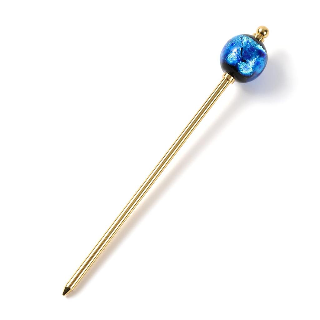 Sea Drop Kanzashi Hairpin - Glow-in-the-Dark Firefly Glass Bead, Blue, 22mm, Luminous Gold, Single Hair Accessory, Japanese Style, for Yukata,