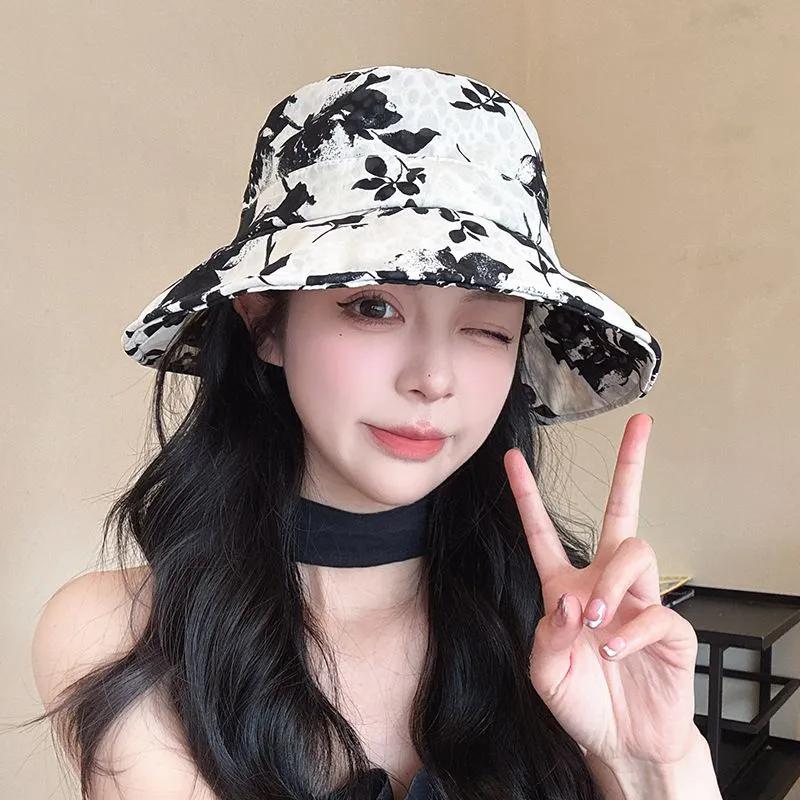 

WTEMPO Spring Summer Printed Sunscreen Bucket Hats Women s Casual Elegant Versatile Wide Brim Travel Beach Hats 1pc белый